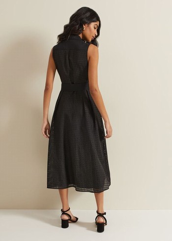 Phase Eight Carey Sleeveless Check Dress Black USA | 0873415-HI